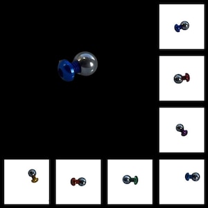 Puede incluir: Surtido de pivotes de bola en varios colores, incluyendo azul, rojo, verde, dorado y plateado. Los pivotes están hechos de metal y tienen un extremo en forma de bola.