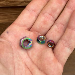 Anodized Rainbow TITANIUM Nut Set / Grade 4 Titanium Made In Canada / Size M5-M6-M8 Included / 3x Nuts Per Order