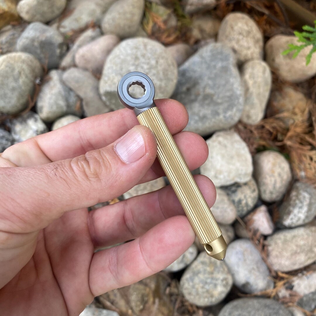 BRASS Manual Bit Driver Tool + Breaker Tip Keychain Carry Magnetic ...