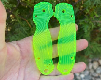 Spyderco Para 3 Replacement Scale Set  CLEAR NEON Linned Pattern  Spyderco Paramilitary 3 Only - 2x Scales