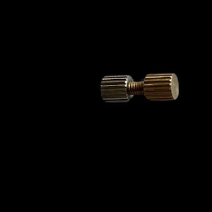 May include: A silver and gold metal screw with a threaded shaft.