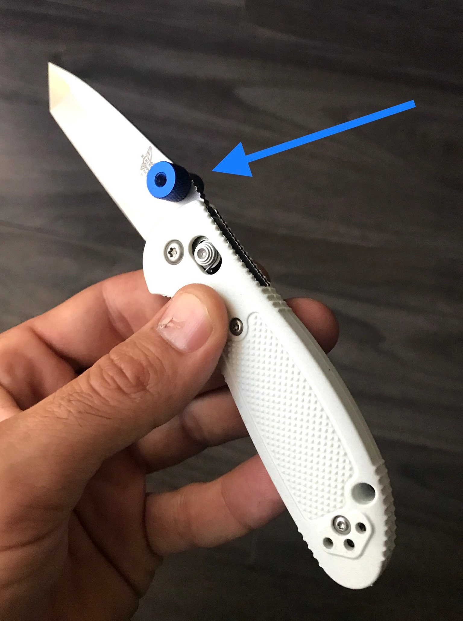 Benchmade Mini Griptilian Custom Double Blue Thumb Stud