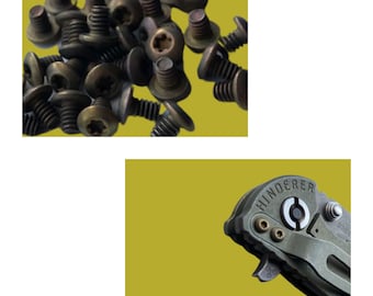 Compatible con los modelos Rick Hinderer. 4 tornillos de repuesto. Clip de bolsillo + pestaña de relleno. Tornillos TORX de titanio anodizado DORADO. Modelos Hinderer enumerados.