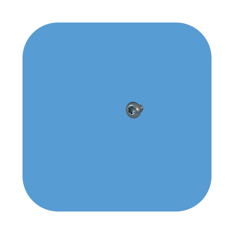 May include: A silver screw with a star-shaped head, against a light blue background.