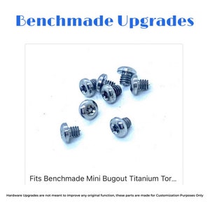 May include: A close-up of a group of silver-colored screws. The screws are small and have a star-shaped head. The screws are arranged in a random pattern on a white surface. The text "Fits Benchmade Mini Bugout Titanium Tor..." is visible below the image.