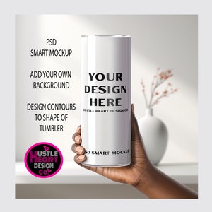 Woman Hand Holding Tumbler Mockup, Smart Object Mockup, Black woman Hand Holding Tumbler, Add Your Own Design and Background