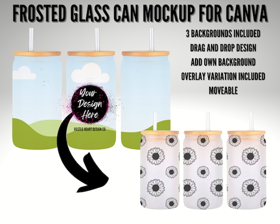 Dye sublimation 16oz frosted glass can shaped tumbler Canva  Mockup , Add your own image and background, Canva frame mockup
