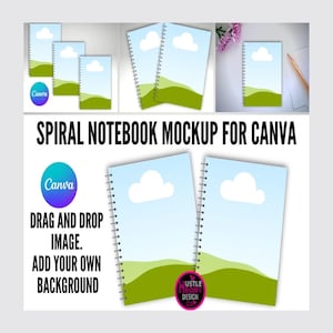 Spiral Notebook Mockup for Canva, Drag and Drop Editable Canva Frame Template. Add Your Own Image and Background