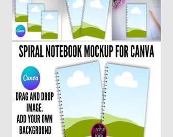 Spiral Notebook Mockup for Canva, Drag and Drop Editable Canva Frame Template. Add Your Own Image and Background