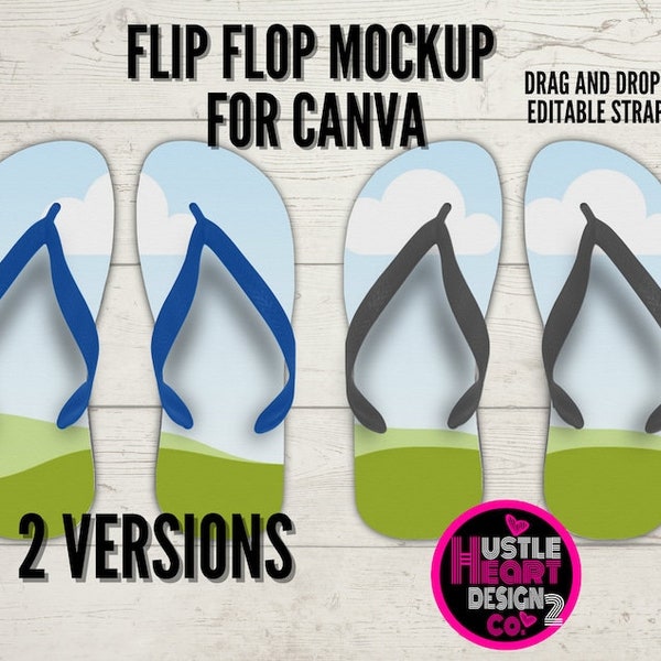 Dye Sublimation Flip Flop Mockup for Canva , Canva Frame Mockup, Drag and Drop Design Add Own Background, Editable strap color