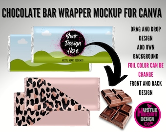 Chocolate bar wrapper Mockup for Canva,  party favor Mockup, Add your own image and background ,  Canva Frame Mockup