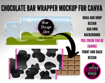 Chocolate bar wrapper Mockup for Canva,  party favor Mockup, Add your own image and background ,  Canva Frame Mockup