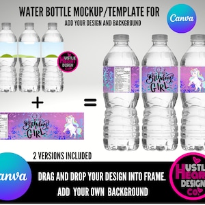 Water Bottle Mockup for Canva drag and drop design, Canva Template Frame, Custom Canva Frame Add your own image and background