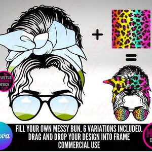 Messy Bun PNG , Cadre Canva modifiable , Ajoutez votre propre design , Téléchargement numérique. CANVA glissez-déposez le modèle Messy Bun Mom. image 2