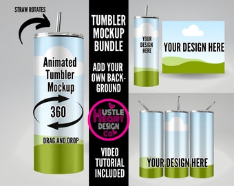 Animated Tumbler Canva  Mock Up , 3 in 1 Mockup Bundle , Drag and Drop Mockup Bundle , 20 oz tumbler mockup,   Rotating Tumbler mock