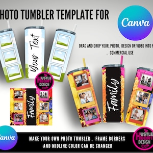 Photo tumbler Template, Drag and drop Canva Tumbler Template. Seamless, Add Your own Photos or Digital Paper