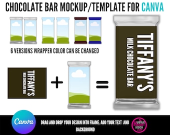 Chocolate Bar Wrapper Mockup  For Canva, Canva Drag and Drop Mockup, Party Favor treats Wrapper, Add Your Own Image and Background