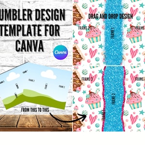 Canva  Tumbler template, Drag and drop Canva Tumbler Template. Seamless, Add Your own Photos or Digital Paper
