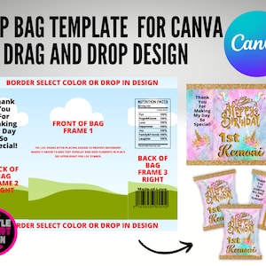CANVA Chip Bag Template,  chip bag template, editable chip bag template, customizable chip bag template, personalized chip bag