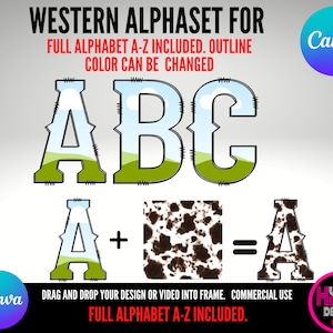 Canva Western Doodle Letters Template, Fill your own Doodle Letters on CANVA Drag and Drop Alphaset Alphabet Letters, Western Alphaset