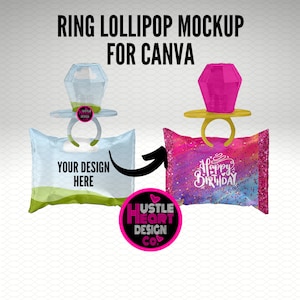 Ring Lolli Pop Wrapper Partybevorzugung Mockup für Canva. Ring Candy Label Mockup, Canva Frame Mockup. Fügen Sie per Drag and Drop Ihren eigenen Hintergrund hinzu