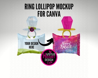 Ring lolli pop wrapper party favor Mockup for Canva. Maquette d'étiquette de bonbons Ring, maquette de cadre Canva. Glisser-déposer ajouter votre propre arrière-plan