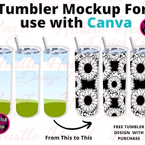 Sublimation Tumbler Mock Up For Canva, Add Your Own Image and Background, 20oz Skinny Tumbler Mock up, Free Tumbler Design Included