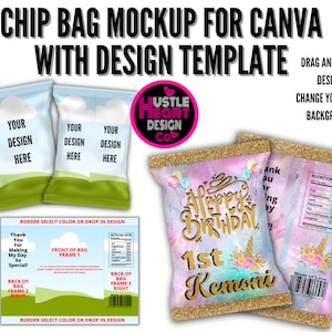 Chip Bag Mockup Canva,  Party Favor Mockup, Canva  Frame Template. Potato Chip Bag Label Template Mockup, Chip Bag Template Canva