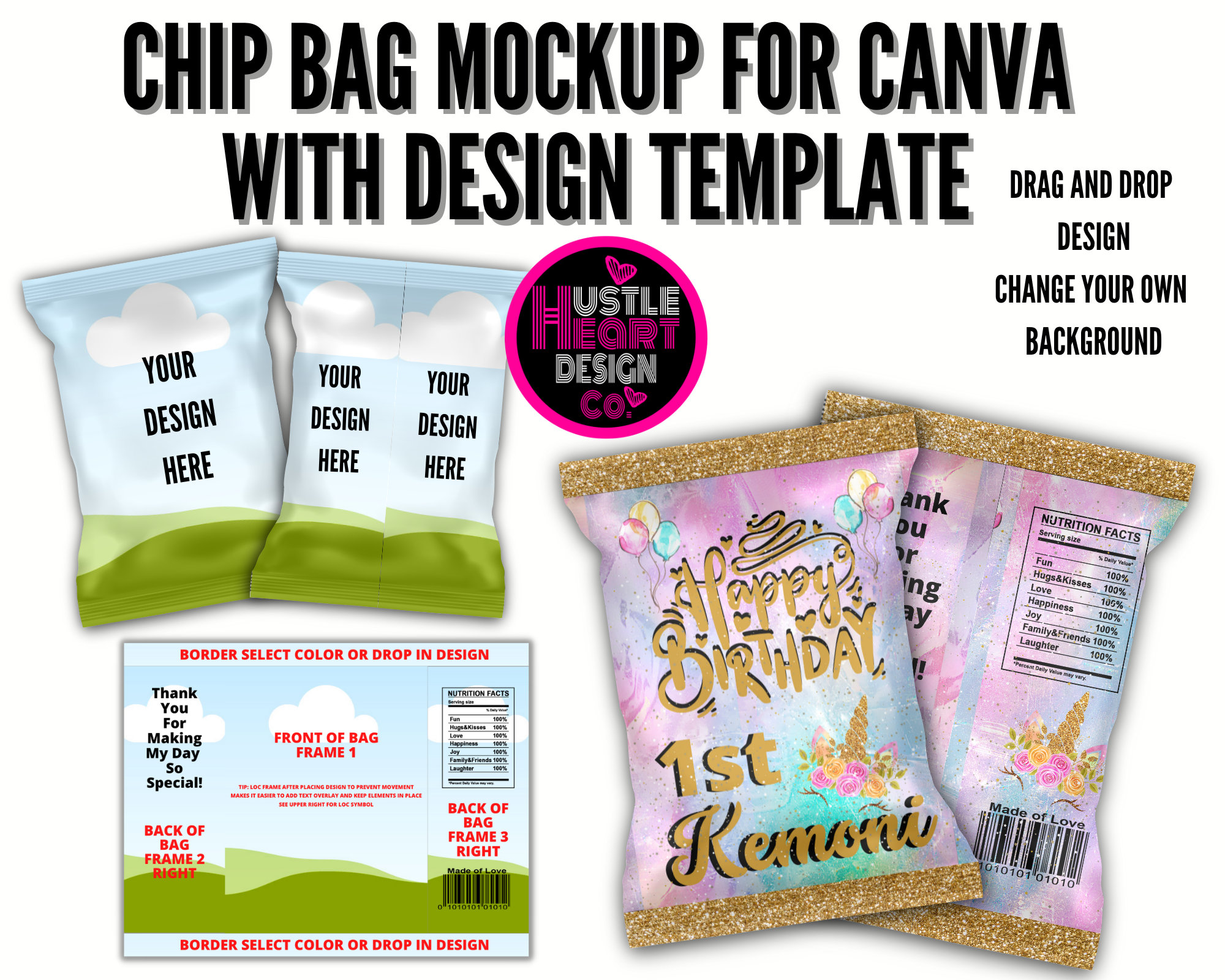 Chip Bag Mockup Canva,  Party Favor Mockup, Canva  Frame Template. Potato Chip Bag Label Template Mockup, Chip Bag Template Canva