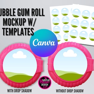 Partybevorzugung Bubble Gum Roll Etikett Mockup, Drag & Drop-Canva-Rahmen, Fügen Sie Ihr eigenes Bild und Hintergrund hinzu, Canva-Rahmen-Mockup
