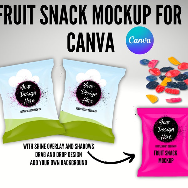 Fruit snack Mock Up, Party Favor Mockup, Canva Mockup, Add your own image and background