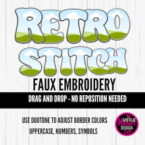 Retro  Faux Embroidery Letters , Canva Frames, Digital Stitch Alpha PNG, Faux Embroidery canva template , drag and drop canva frames