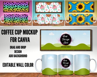 Coffe Cup Mockup Template for canva, Coffee Mug, Drag and drop Mockup, Add Your own design and background, Commercial Use Canva Frame