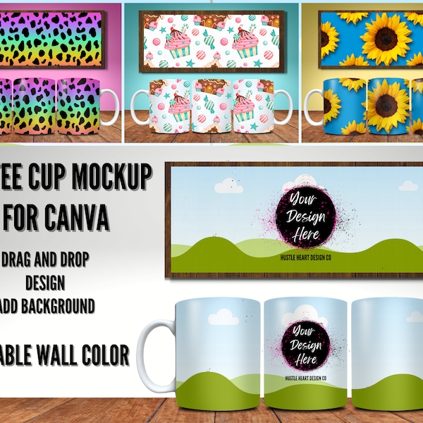 Coffe Cup Mockup Template for canva, Coffee Mug, Drag and drop Mockup, Add Your own design and background, Commercial Use Canva Frame