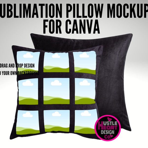 9 panel pillow Dye sublimation mockup for Canva ,  add your own image and background, Sublimation pillow mockup, Canva Frame, Canva Template