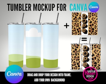 Canva Tumbler Mockup, Drag and Drop Sublimation Tumbler Mock Up For Canva, Add Your Own Image and Background, 20oz Skinny Tumbler Mock up,