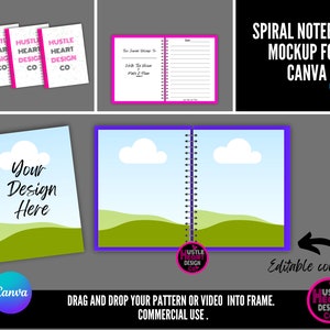 Spiral Notebook Mockup for Canva, Drag and Drop Editable Canva Frame Template. Add Your Own Image and Background
