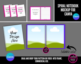 Spiral Notebook Mockup for Canva, Drag and Drop Editable Canva Frame Template. Add Your Own Image and Background