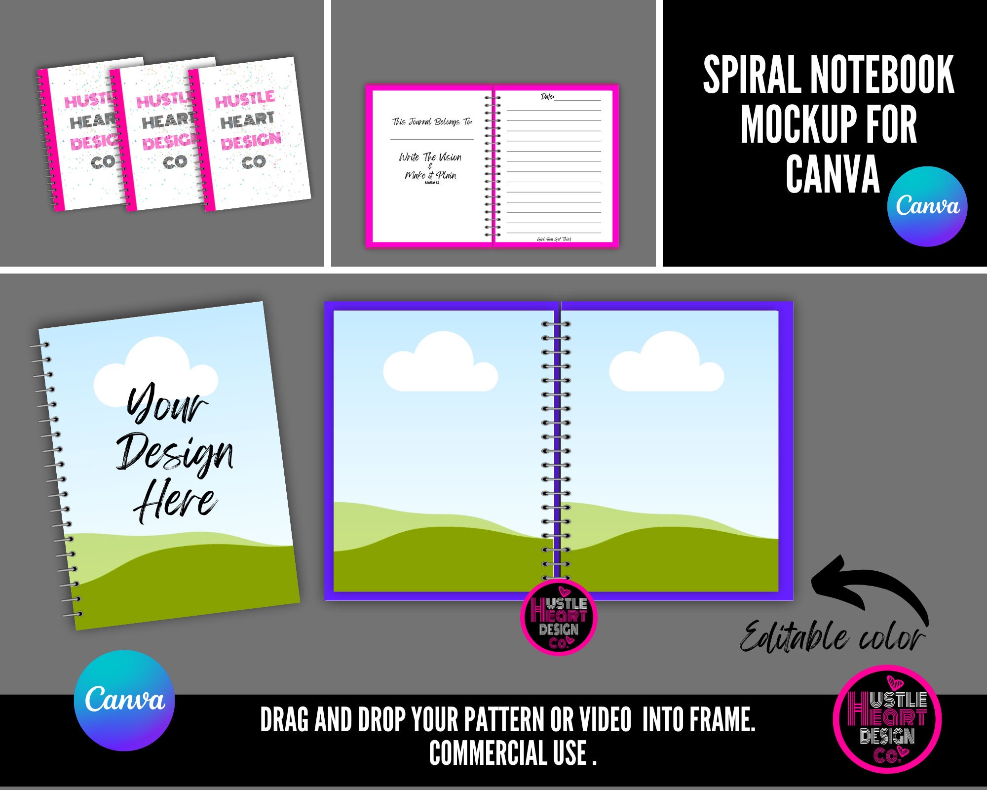 Spiral Notebook Mockup for Canva Drag and Drop Editable Canva Etsy Australia