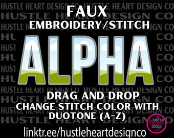 Faux Embroidery Letters , Canva Frames, Digital Stitch Alpha PNG, Faux Embroidery canva template , drag and drop canva frames