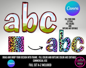 Lowercase Fill your own Doodle Letters on CANVA, Alphabet Letters , Editable Canva Frame template, Sublimation Drag and Drop Alphaset