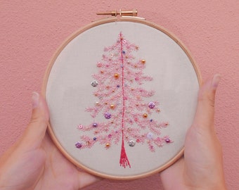 Pink Beaded Christmas Tree | Embroidery kit, DIY kit