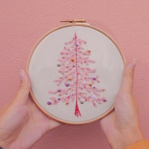 Pink Beaded Christmas Tree | Embroidery kit, DIY kit