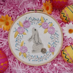 Bunny Boo | Embroidery Kit, bunny floral embroidery kit, flower embroidery kit, beginners embroidery kit, valentines day gift