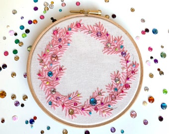 Pink Beaded Wreath | Embroidery Kit, christmas embroidery