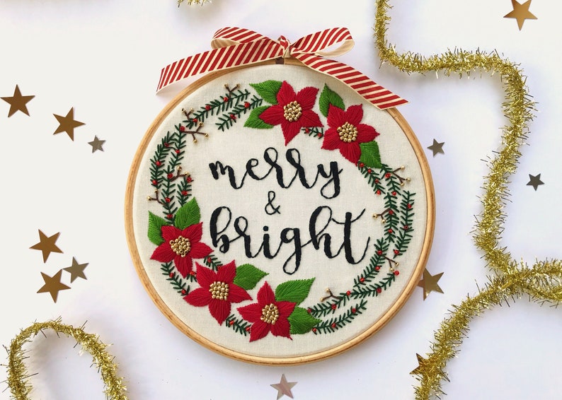 Christmas Embroidery Kit Wreath Embroidery Kit Etsy