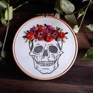 Skull | Embroidery Kit, floral skull embroidery kit, beginners kit, diy embroidery kit