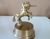 Vintage Brass Unicorn Rotating Music Box - quot It 39 s a Small World Afterall quot - Plays well and slows to a stop.