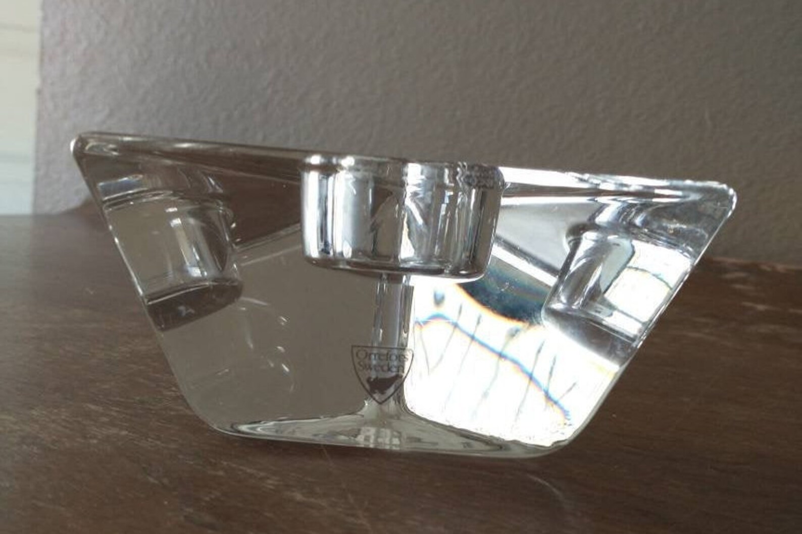 Vintage Orrefors Crystal Triangle Votive Candle Holder Signed Etsy