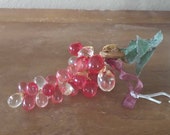 VTG Lucite Grape Cluster Medallions Dinning Coffee Table Mantle Grapevine Grapes Centerpiece Clear Red Mid-Century Classic Retro Decor Wine